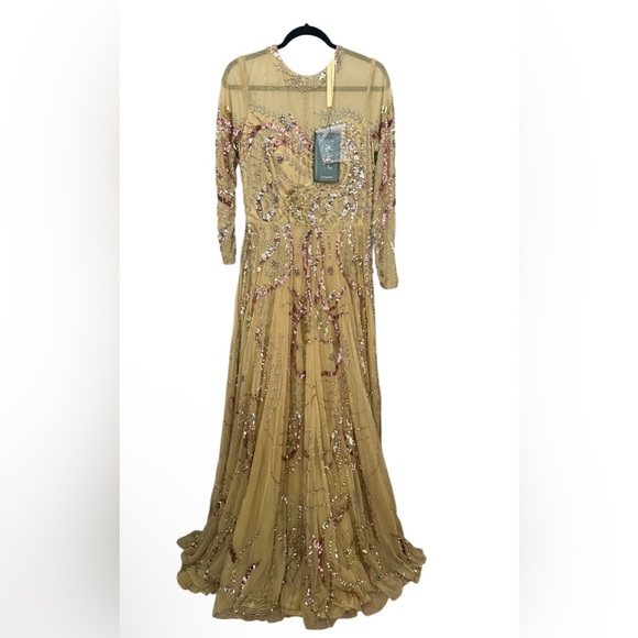 NWT | Mac Duggal 5217 Long Sleeve Embellished Evening Gown - Caramel | Size 12 - Picture 7 of 11